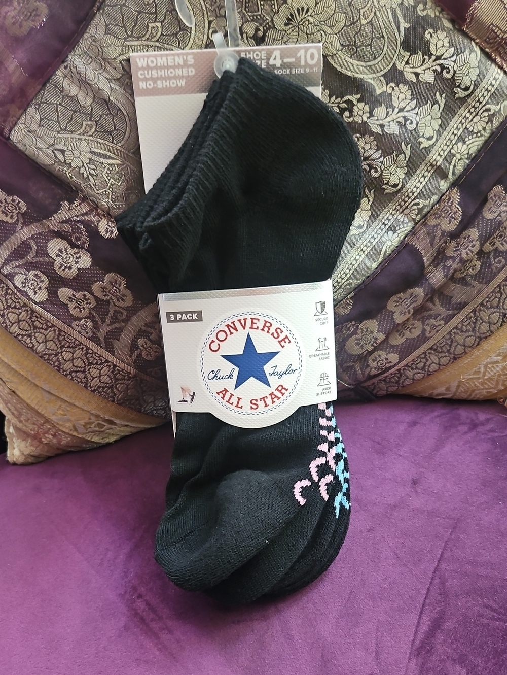 Converse All Star Women's Black Cushioned No-Show Socks (3-Pack)